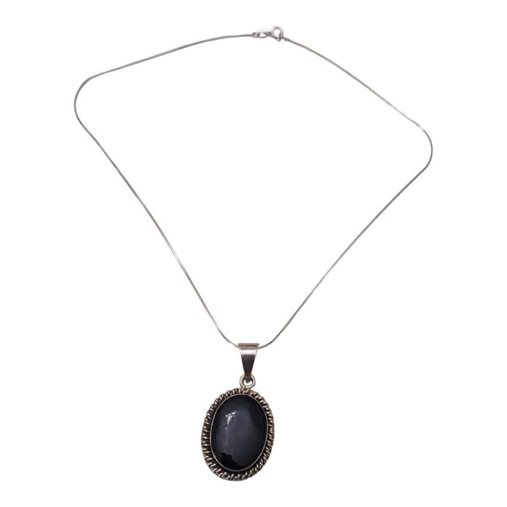 Taxco Mexico Sterling Onyx Pendant Necklace 925 Vintage Contemporary Unisex‎